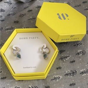 Rhodium Plating Blue Sapphire Earrings